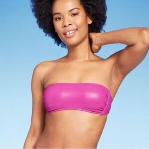 Pink Faux Leather Bikini - TOP ONLY (Wild Fable)